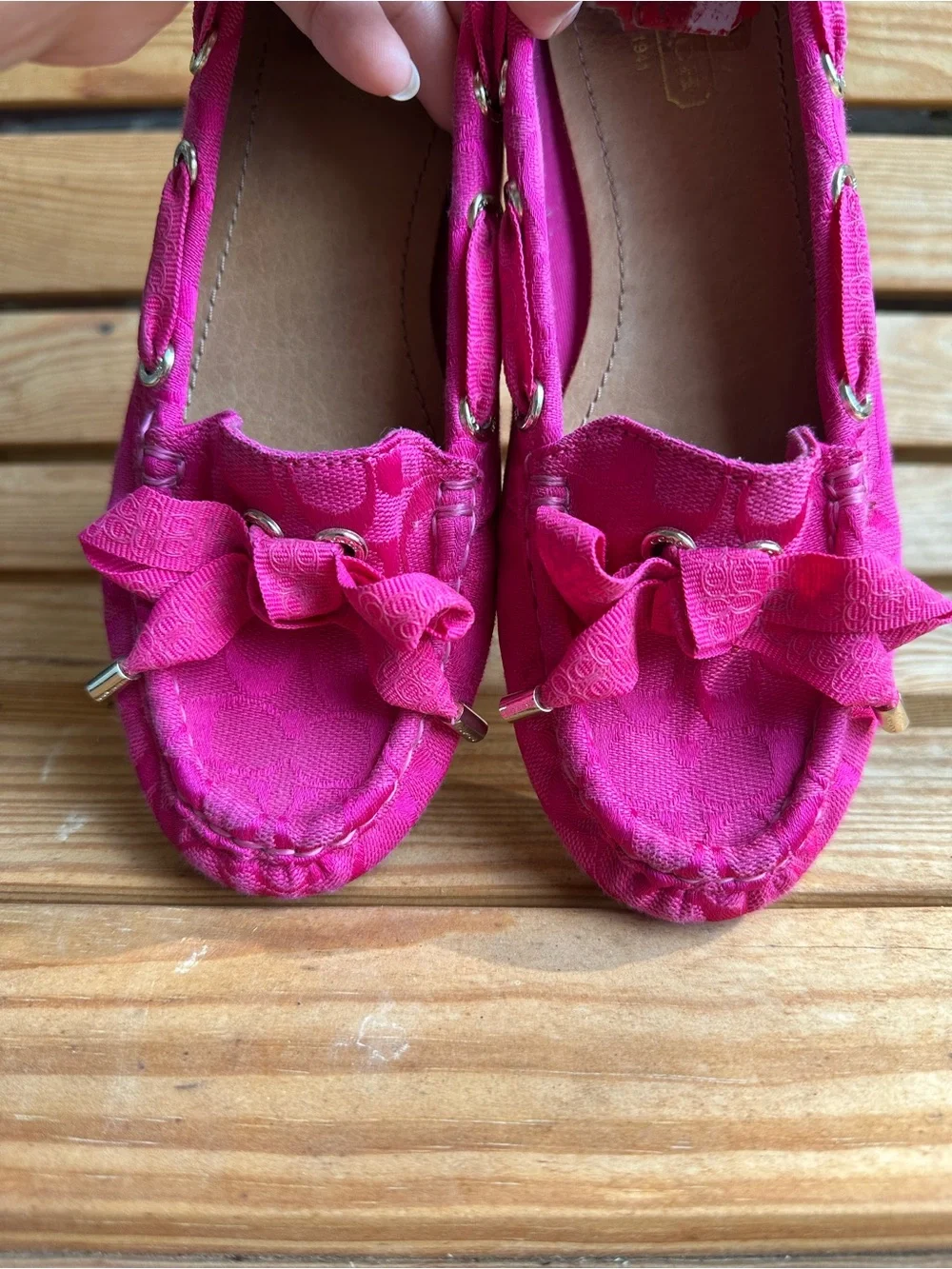 Coach Hot Pink Bow Boat Shoes/Loafers